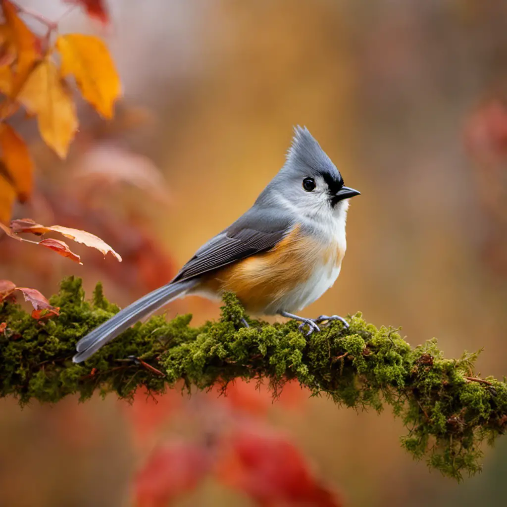An image capturing the enchanting presence of a Tufted Titmouse perched on a moss-covered branch, adorned with its signature tufted crest