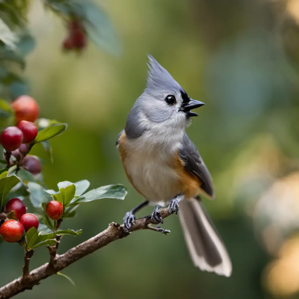 An image capturing the charm of Virginia's Tufted Titmouse, showcasing its distinct gray plumage, striking crest, and black eyes