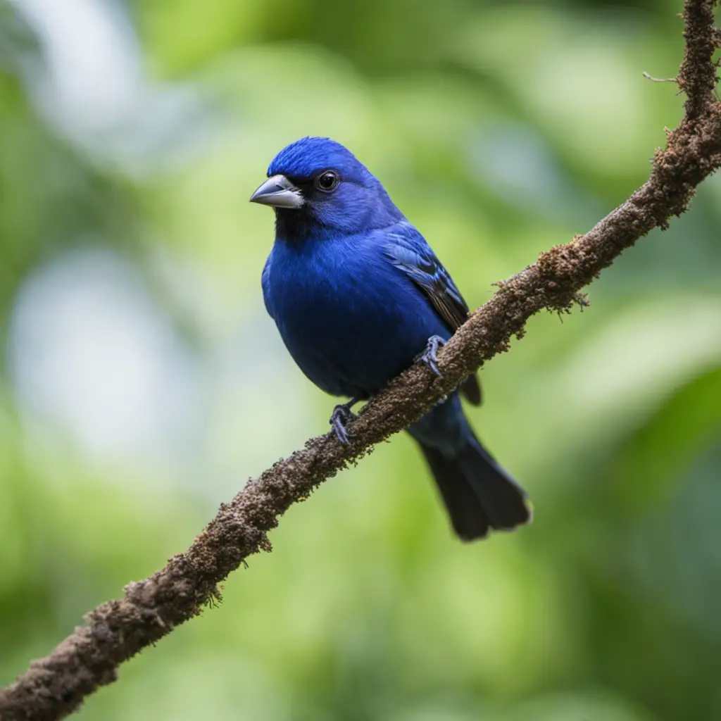 An image capturing the vibrant presence of a Blue Grosbeak in its natural habitat, showcasing its distinctive cerulean plumage, contrasting against lush green foliage, while perched gracefully on a delicate branch