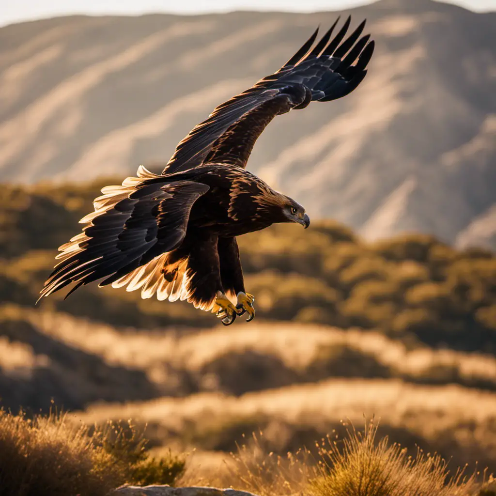 An image capturing the majestic aura of California's Golden Eagle, soaring high above a rugged coastal landscape