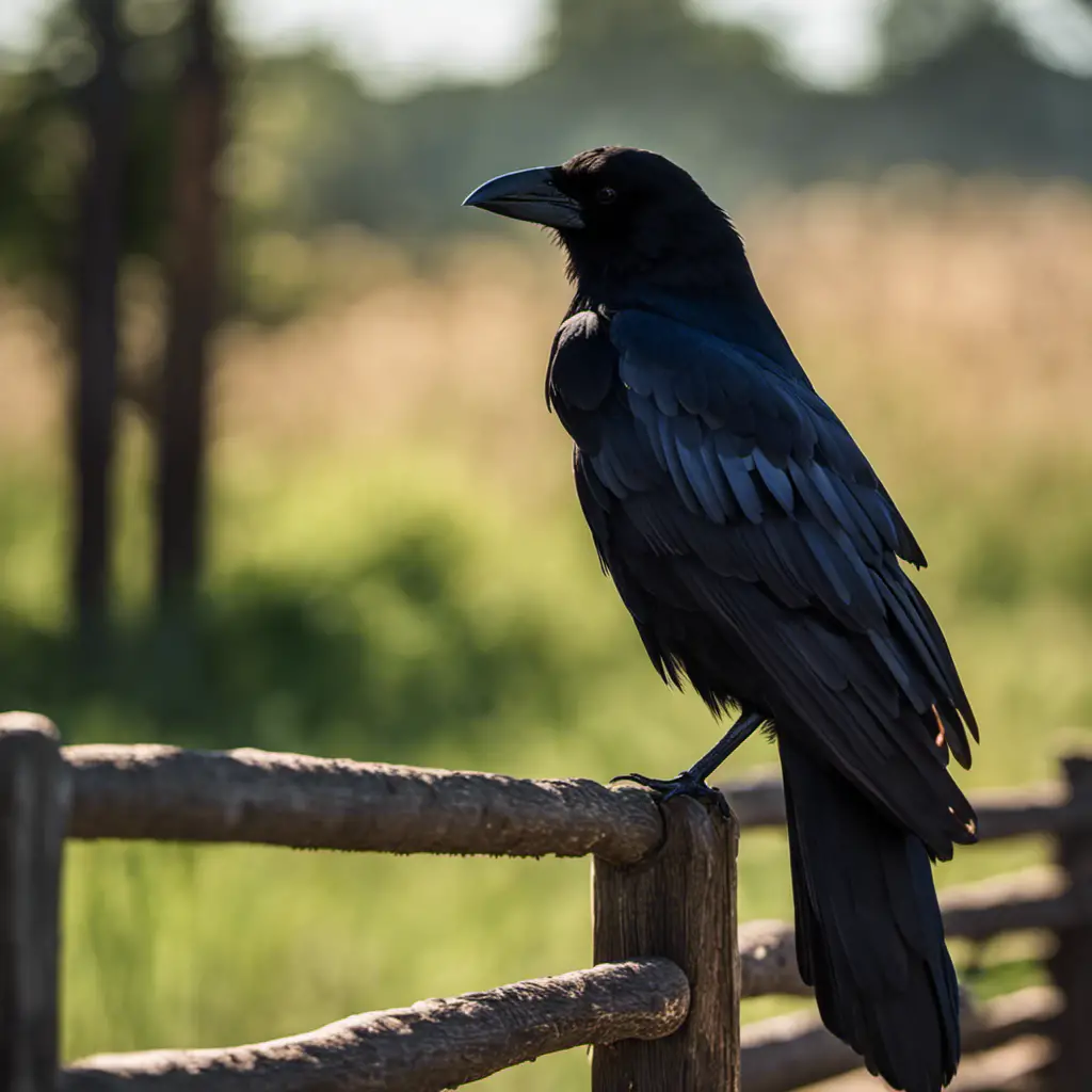 An image showcasing the mesmerizing Indian Jungle Crow, found amidst the sprawling landscapes of Texas