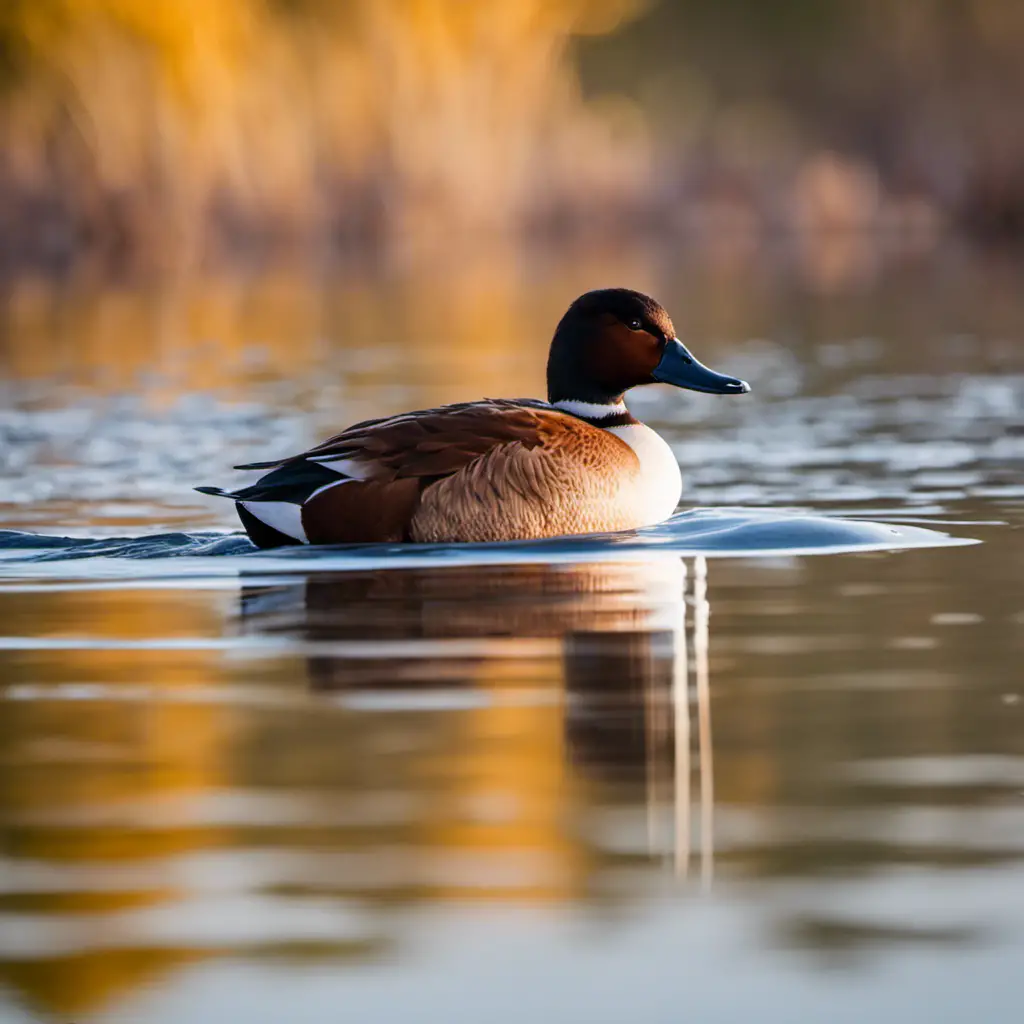 An image capturing the serene beauty of a Canvasback duck gracefully gliding across the shimmering waters of a tranquil Arizona lake, with the majestic desert landscape serving as a breathtaking backdrop
