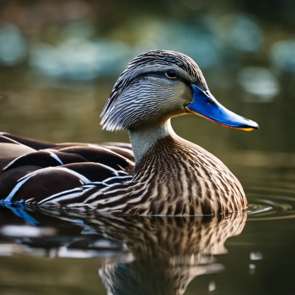 An image showcasing the exquisite Mottled Duck found in Florida, its distinctively mottled plumage blending hues of chocolate and buff, while featuring a vibrant blue speculum on its wings