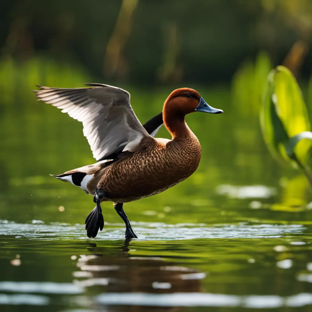 An image capturing the vibrant beauty of a Redhead duck gliding gracefully on the crystal-clear waters of a Florida wetland