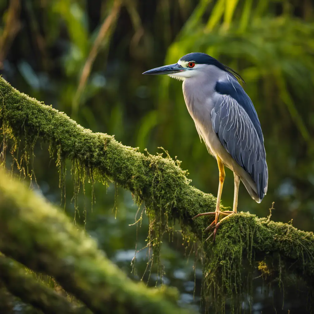  the enchanting allure of the Black-crowned Night-Heron in Florida's wetlands, as twilight casts a soft, ethereal glow