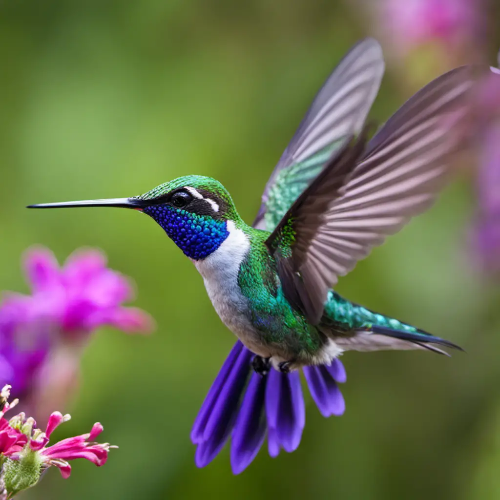 An image capturing the splendid beauty of a Violet-Crowned Hummingbird in its natural habitat: a lush Arizona garden