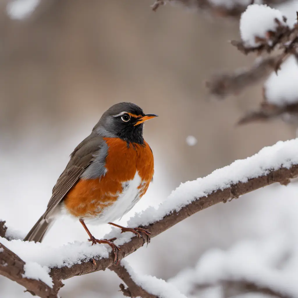 An image capturing the vibrant beauty of an American Robin in an Illinois winter