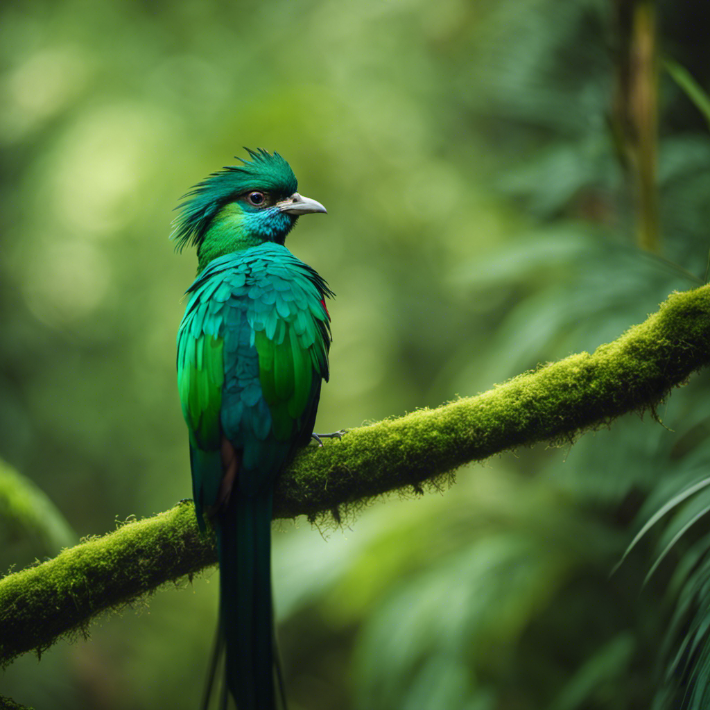 An image showcasing the vibrant emerald plumage of the Resplendent Quetzal