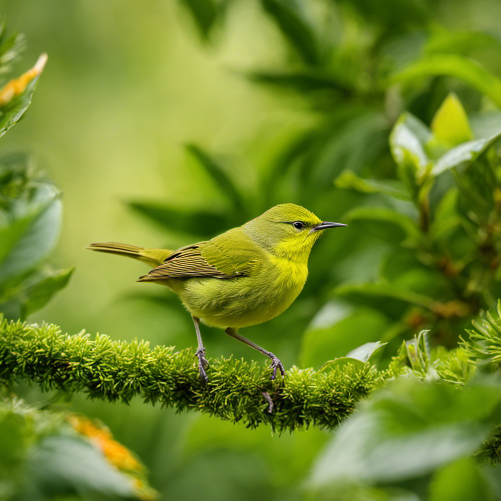 An image showcasing the vibrant orange-crowned warbler, a common green bird