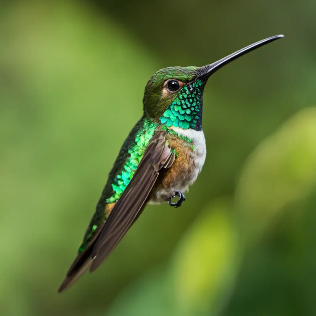 An image capturing the vibrant presence of a Buff-bellied Hummingbird, showcasing its shimmering emerald-green plumage