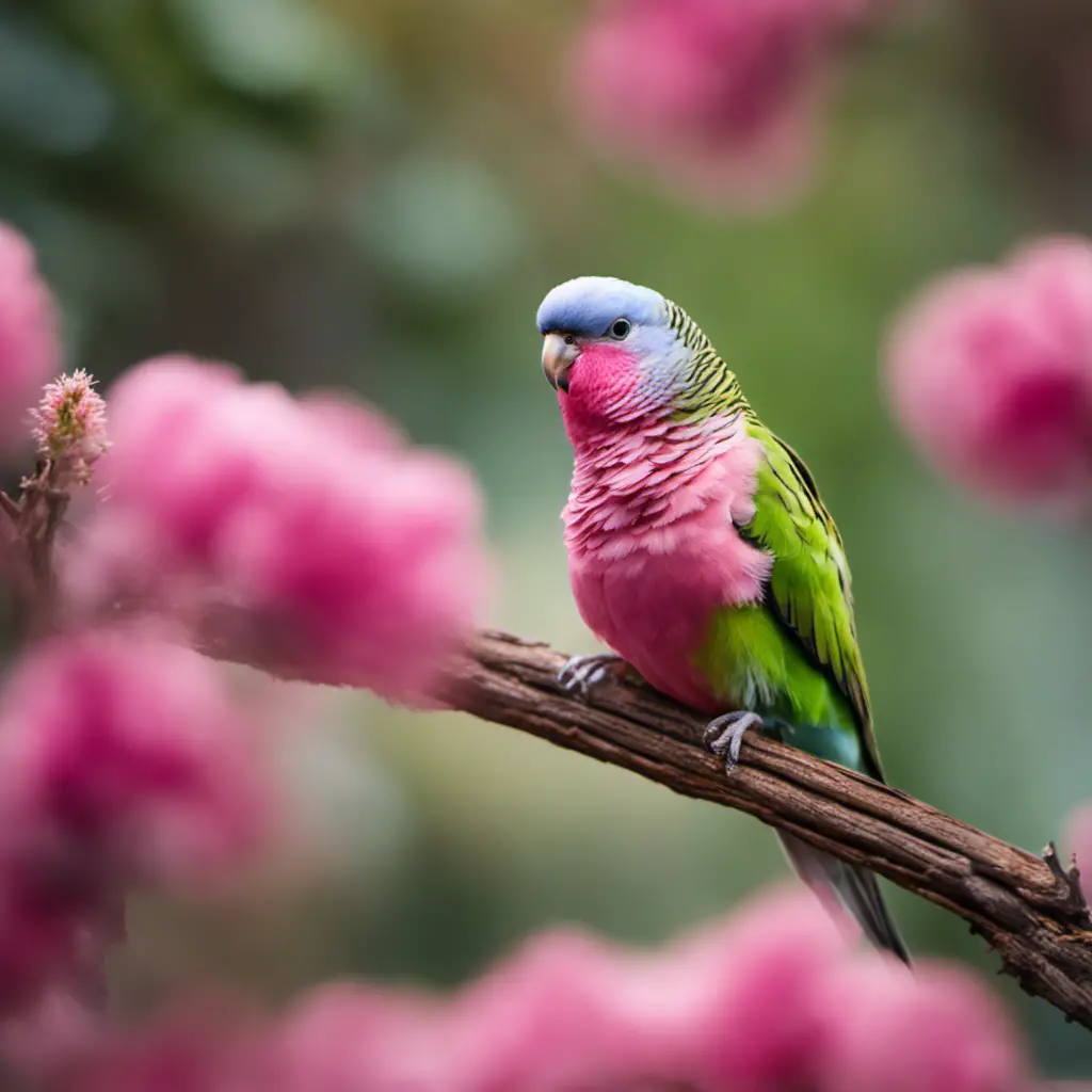 An image capturing the ethereal beauty of Bourke's Parakeet, showcasing their exquisite pink plumage as they gracefully perch on a branch, their delicate feathers gently ruffled by a soft breeze