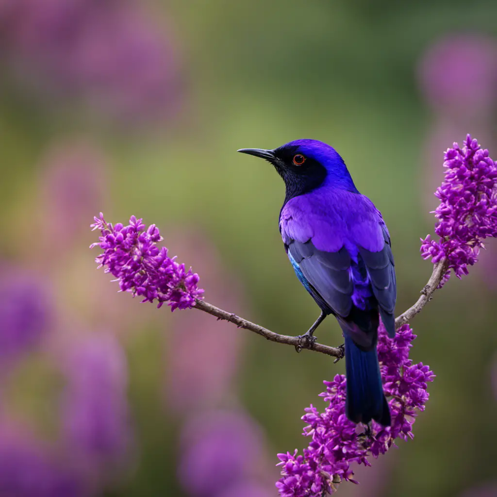 An image showcasing the captivating beauty of a Violet-backed Starling, its glossy indigo plumage contrasting against vibrant lavender undertones