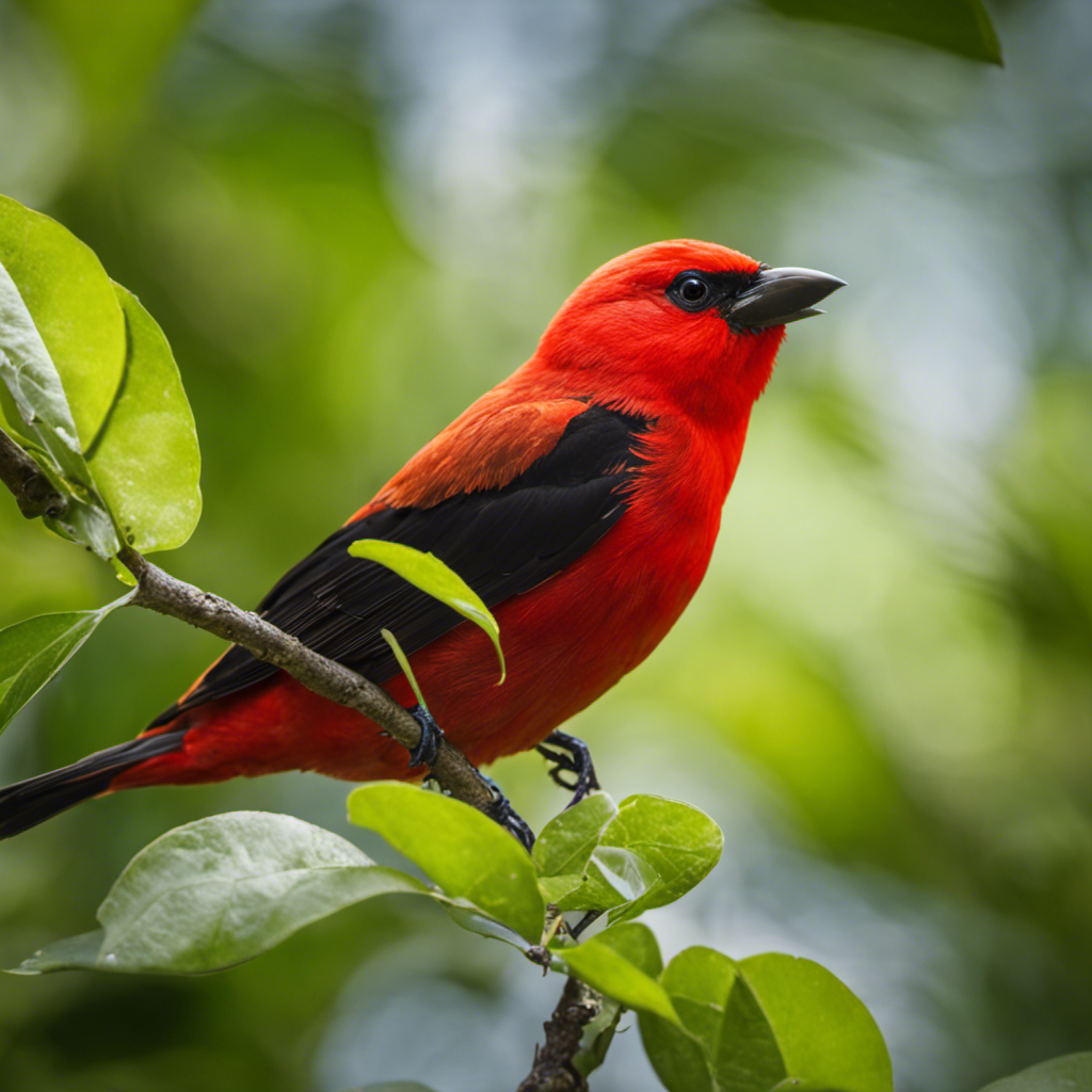  a captivating image showcasing the vibrant Scarlet Tanager, a red bird species native to Florida
