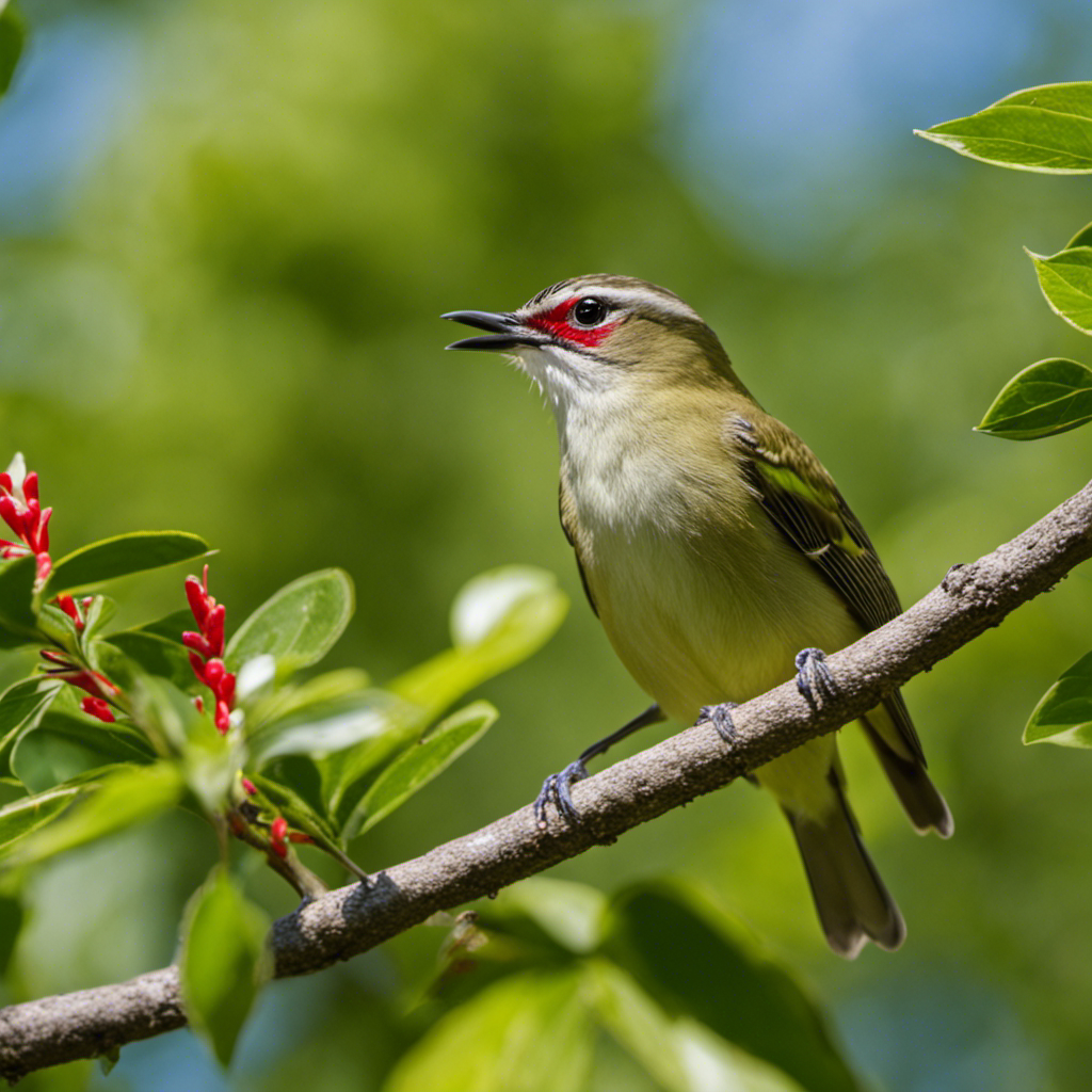 An image capturing the vibrant world of Michigan's Red Eyed Vireo