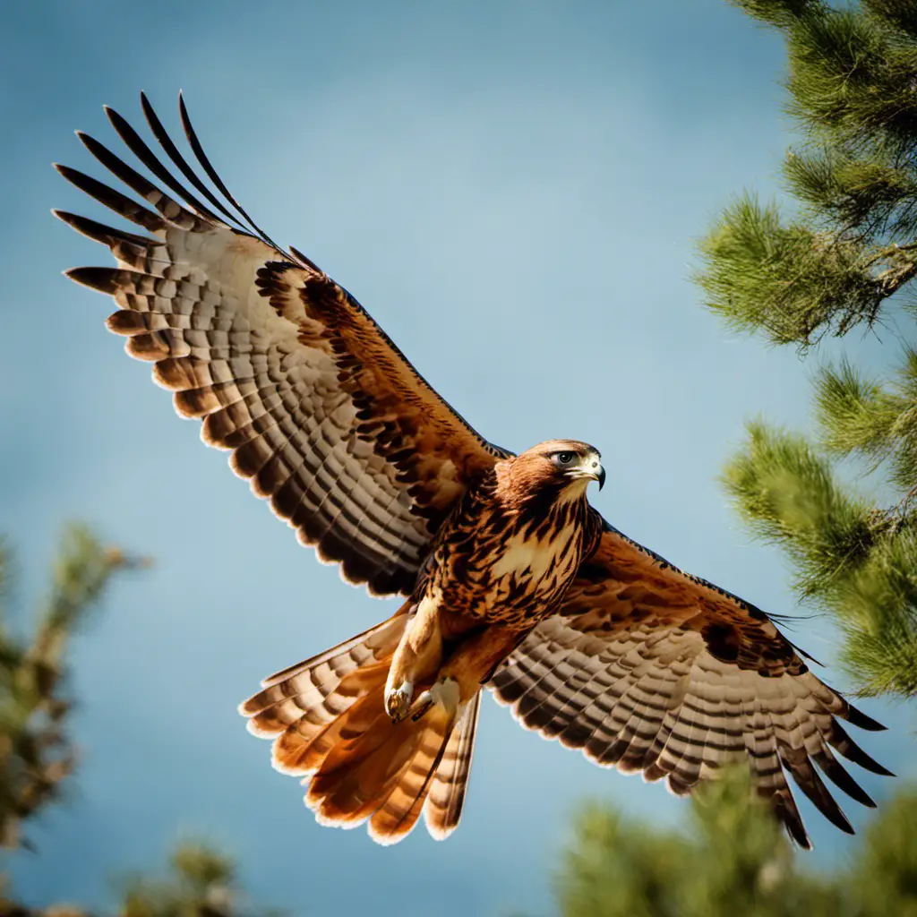 An image capturing the breathtaking sight of a majestic Red-tailed Hawk soaring above the vast Texan landscape