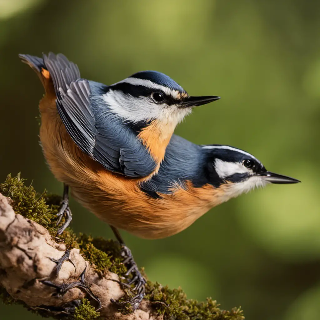 An image capturing the vibrant presence of a Red-breasted Nuthatch perched on a moss-covered tree branch, with its striking red and white plumage contrasting against the lush greenery of a Texas forest