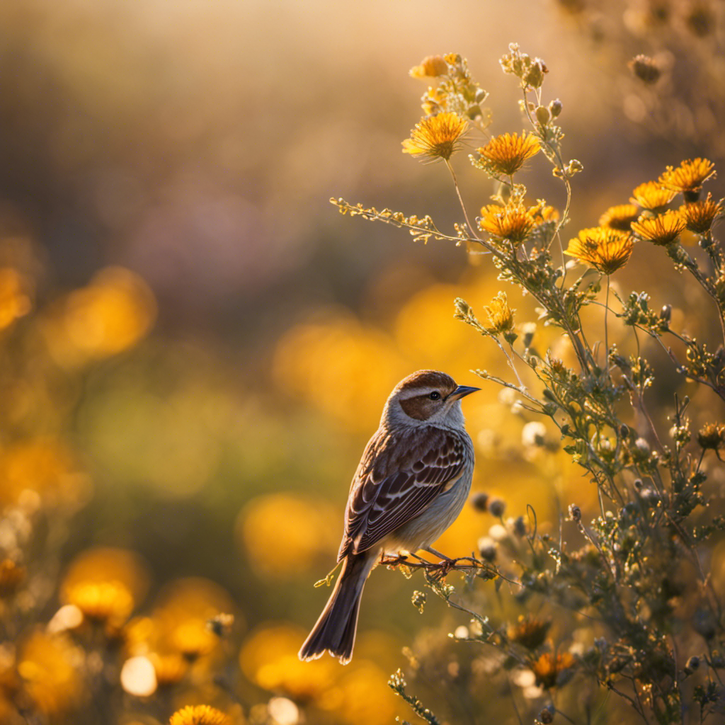 A captivating image of a vibrant California landscape, with a flock of sparrows gracefully perched on sun-kissed branches amidst wildflowers, their delicate feathers glistening in the golden sunlight, celebrating the beauty and diversity of these charismatic birds