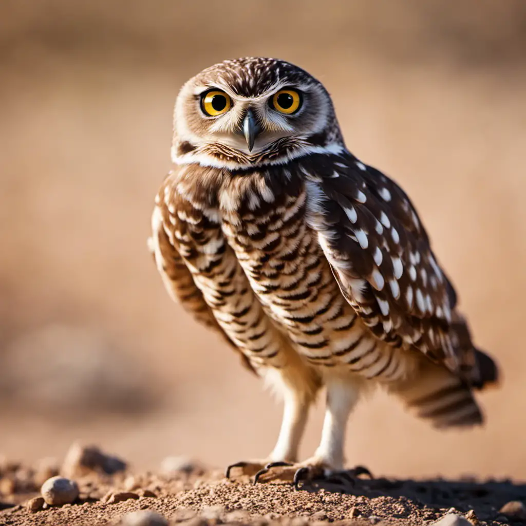 An image capturing the captivating essence of a Burrowing Owl in Arizona's vast desert landscape