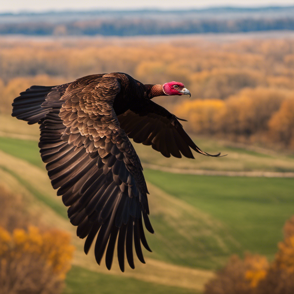 E the majestic flight of a Turkey Vulture (Cathartes aura) soaring effortlessly above an Illinois landscape