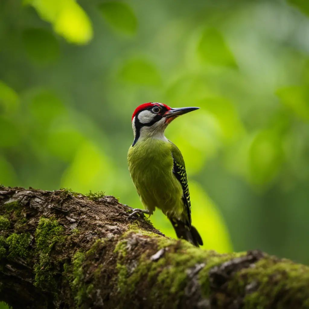 An image showcasing the striking Eurasian Green Woodpecker amid the lush forests of New Jersey
