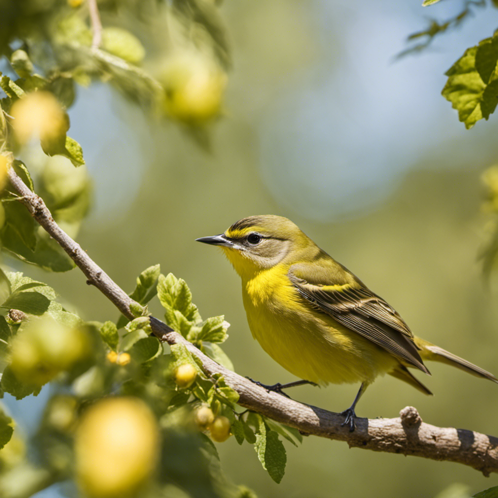 An image capturing the vibrant essence of a White-eyed Vireo, perched on a sun-kissed branch amidst a golden California landscape