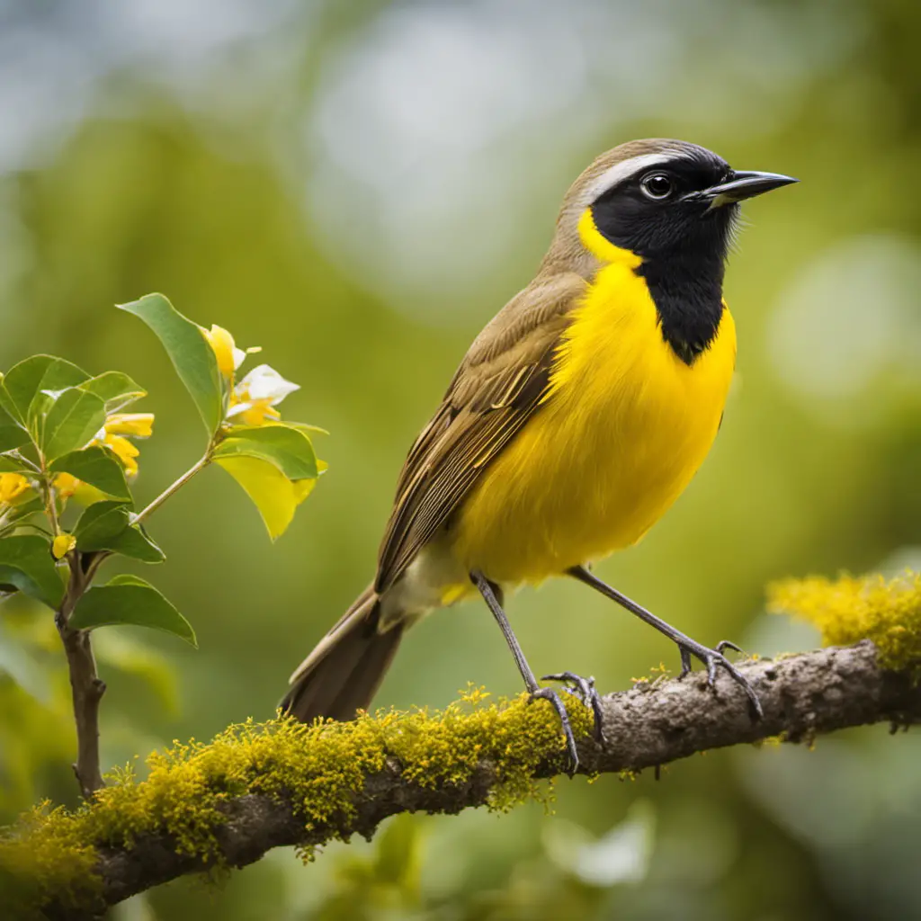 An image capturing the vibrant beauty of a Yellow-Breasted Chat perched on a sun-drenched branch amidst the lush Florida landscape