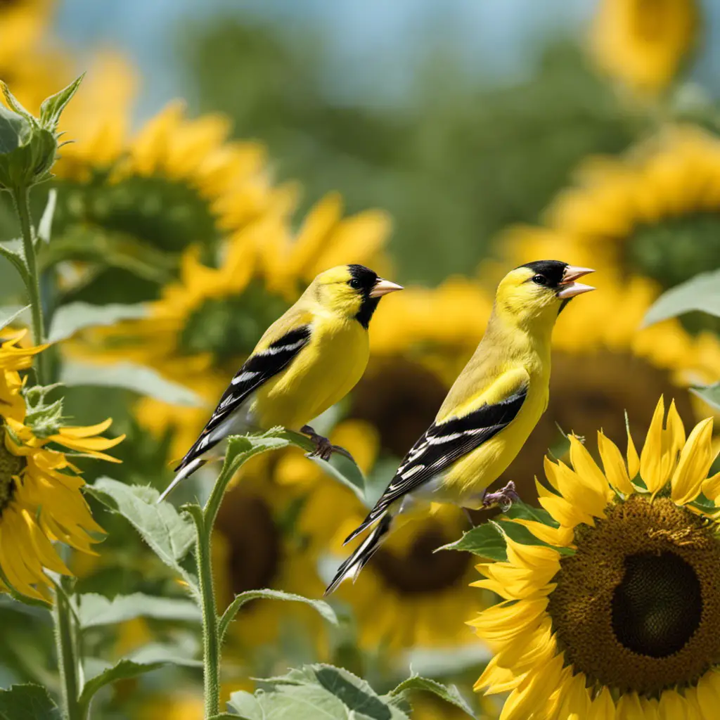 An image capturing the vibrant essence of American Goldfinches in their natural habitat