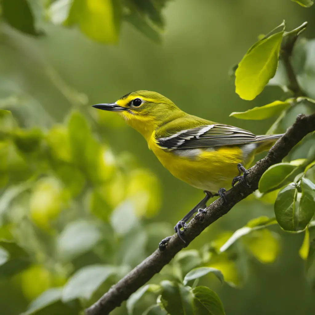 An image capturing the vibrant essence of a Yellow-Throated Vireo in Michigan's lush forests
