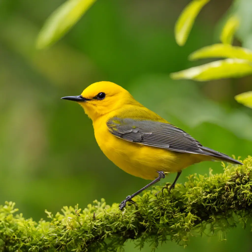 An image showcasing the vibrant Prothonotary Warbler, Michigan's yellow gem