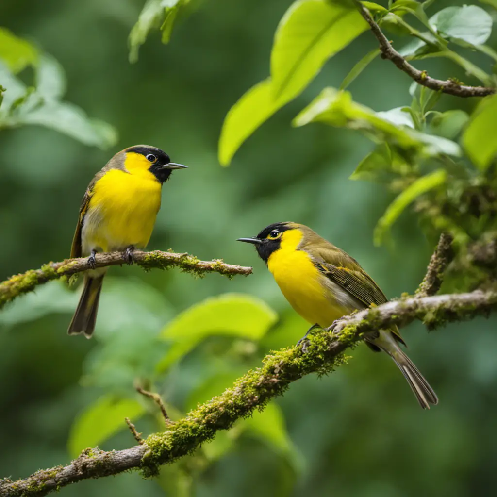 An image capturing the vibrant essence of Yellow-Breasted Chats amidst the lush greenery of North Carolina