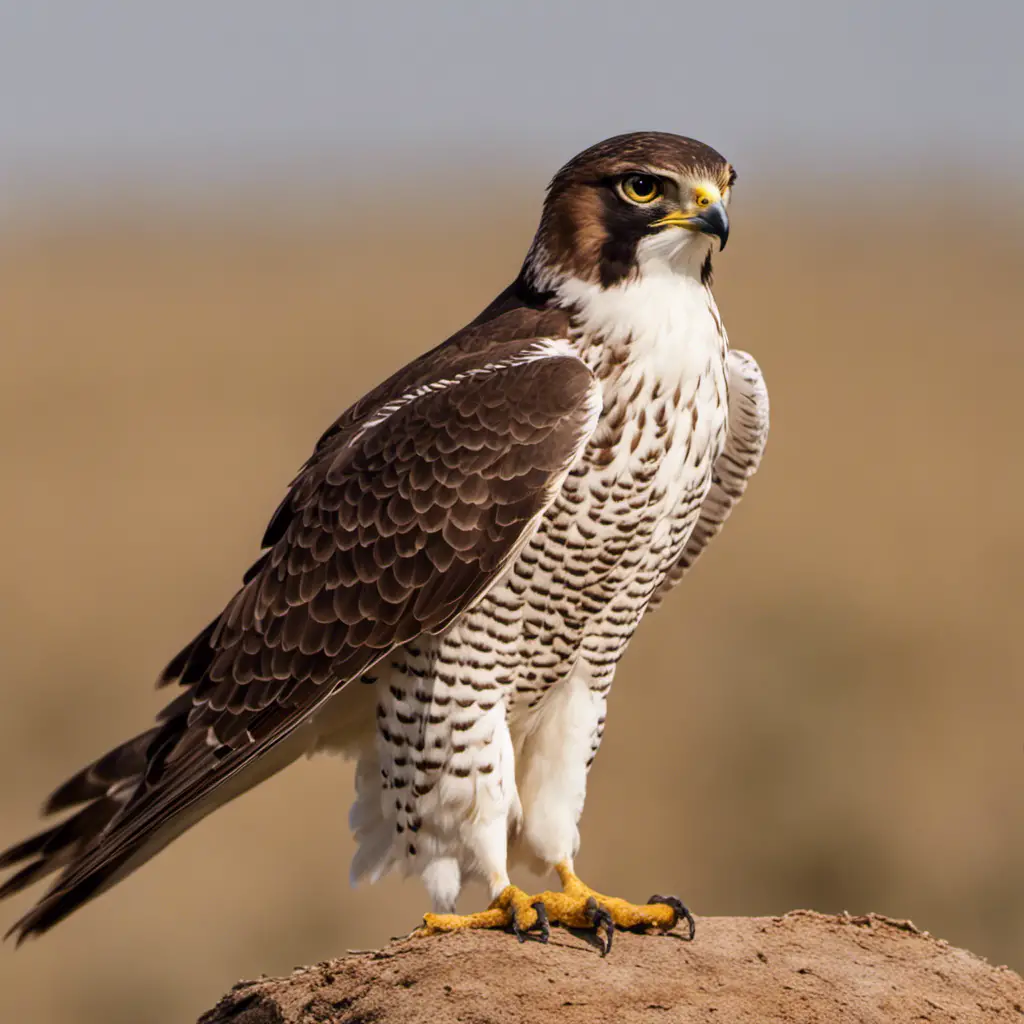 An image showcasing the majestic Prairie Falcon in its natural habitat, soaring high above the vast Texas prairies