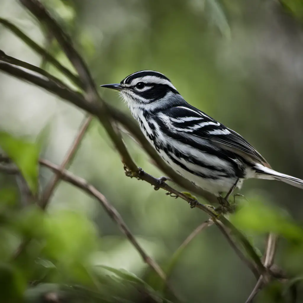  the elusive elegance of the Black-and-white Warbler amidst the verdant Texas wilderness