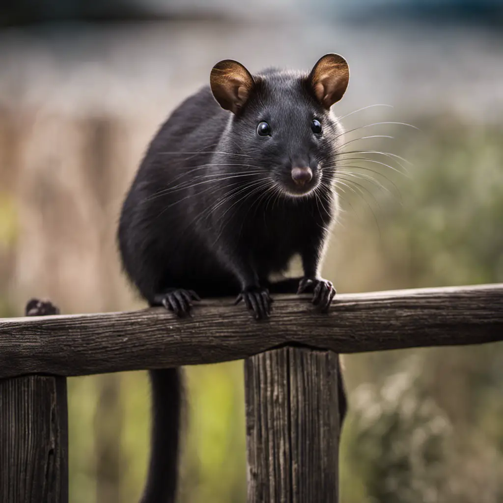 An image showcasing the elusive Roof Rat, a sleek, dark-furred rodent found in the urban jungles of Texas