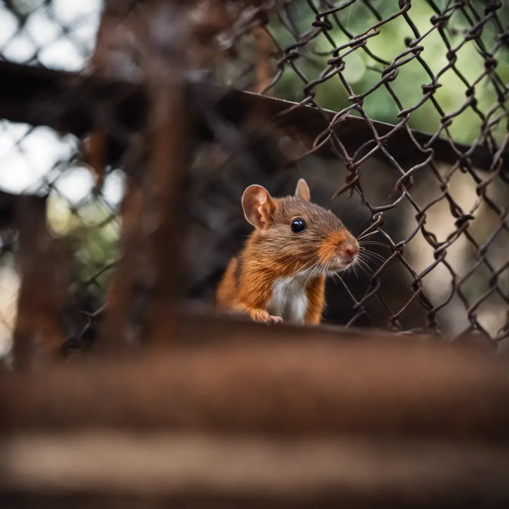 An image showcasing a sturdy, rust-colored steel mesh securely covering the foundation of a Texan home, effectively blocking any entrance for crafty rodents seeking shelter in the Lone Star State