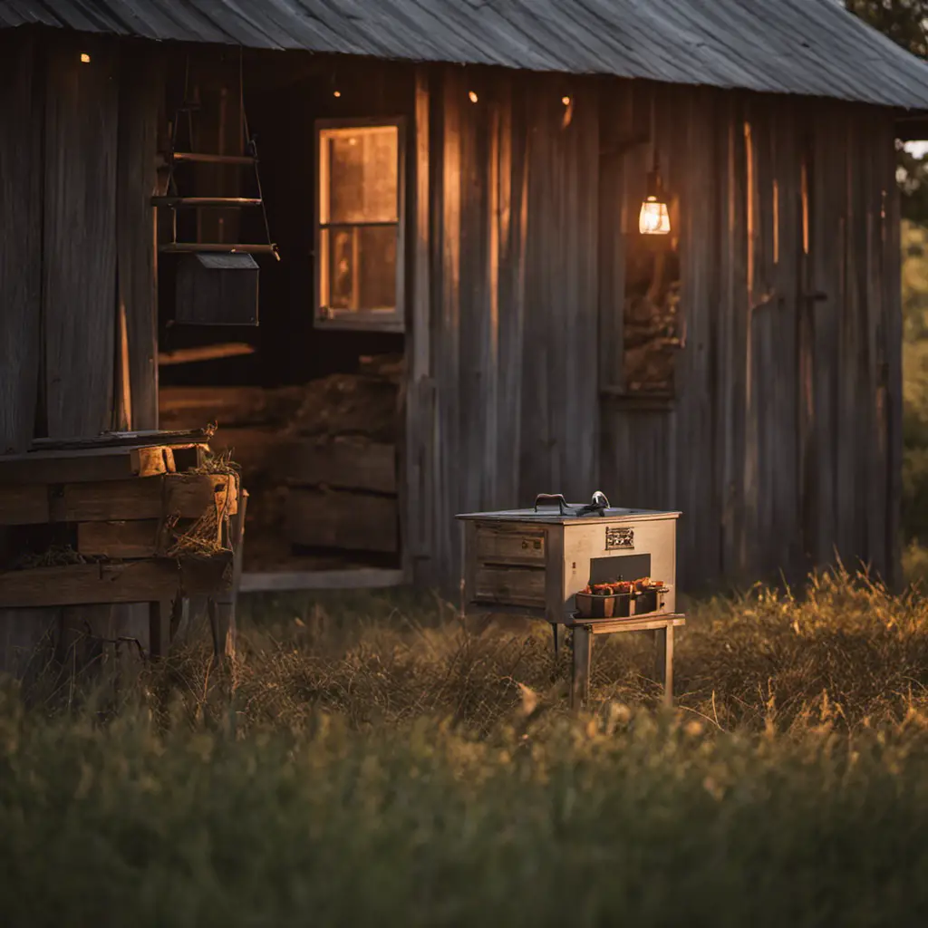 An image capturing the essence of rodent control in Texas, showcasing a rustic barn scene at dusk