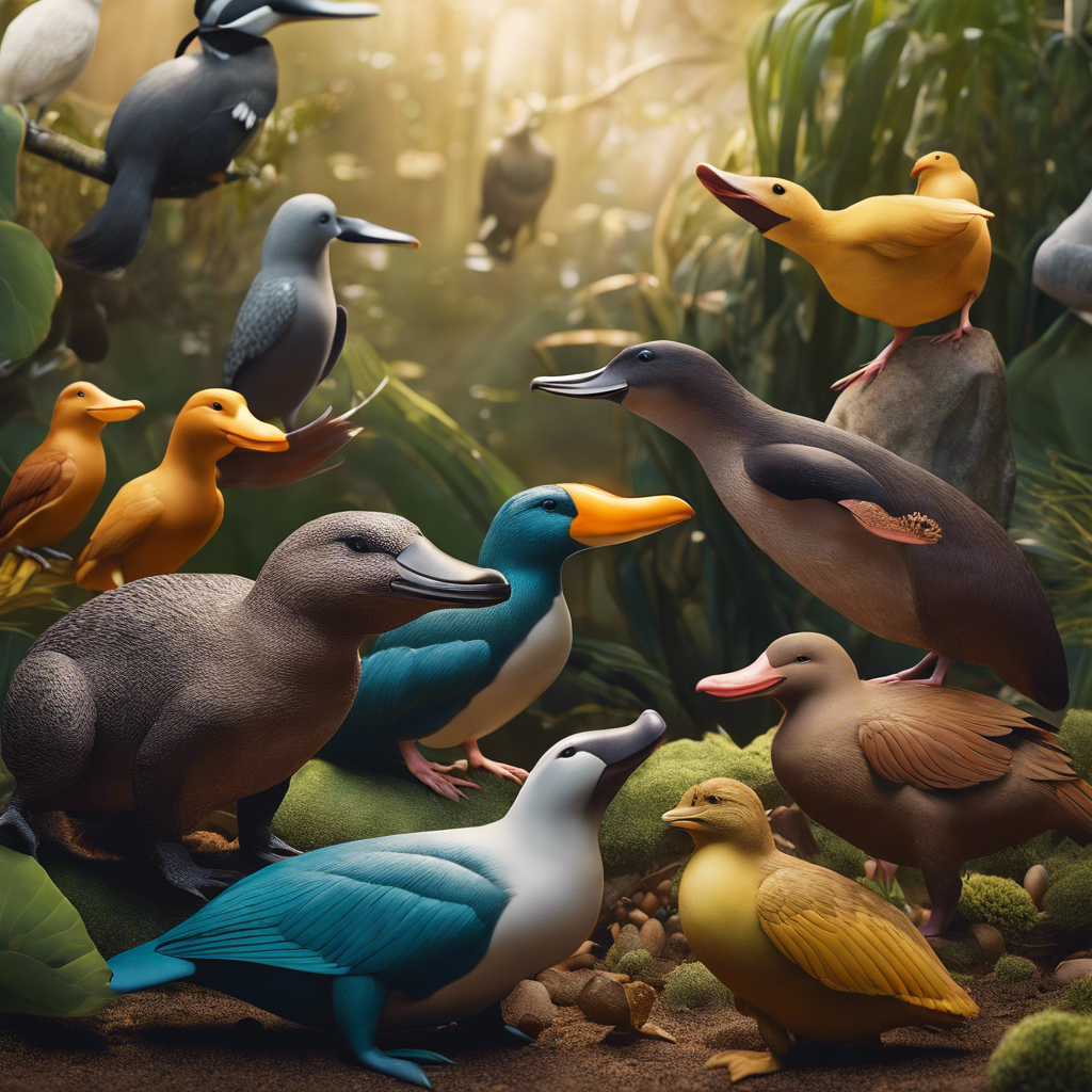 An illustration showing a diverse array of birds, with a platypus in the corner, subtly highlighting the concept of oviparity and vividly depicting the rare exceptions among egg-laying creatures