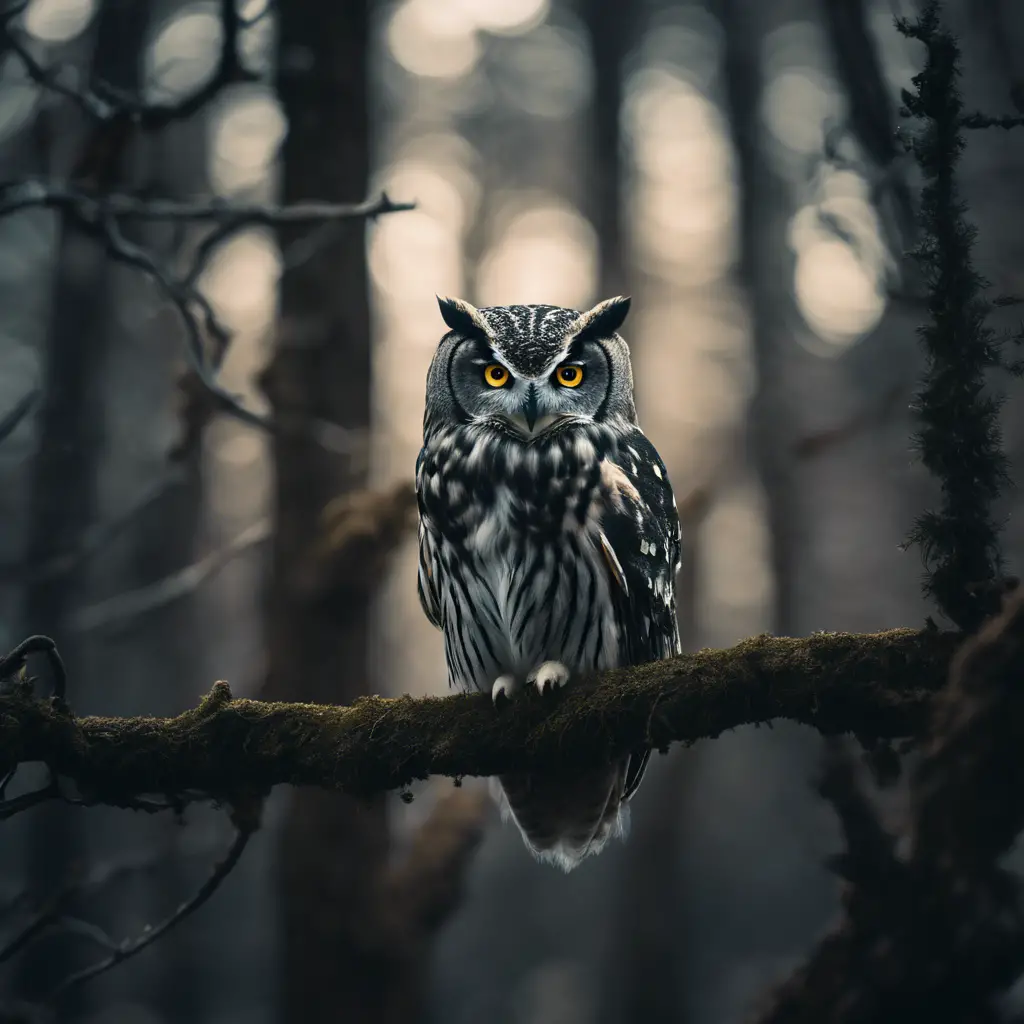 An image featuring a single owl perched solemnly in a moonlit forest contrasted with a small group of owls on adjacent branches, highlighting the theme of solitude versus social interaction