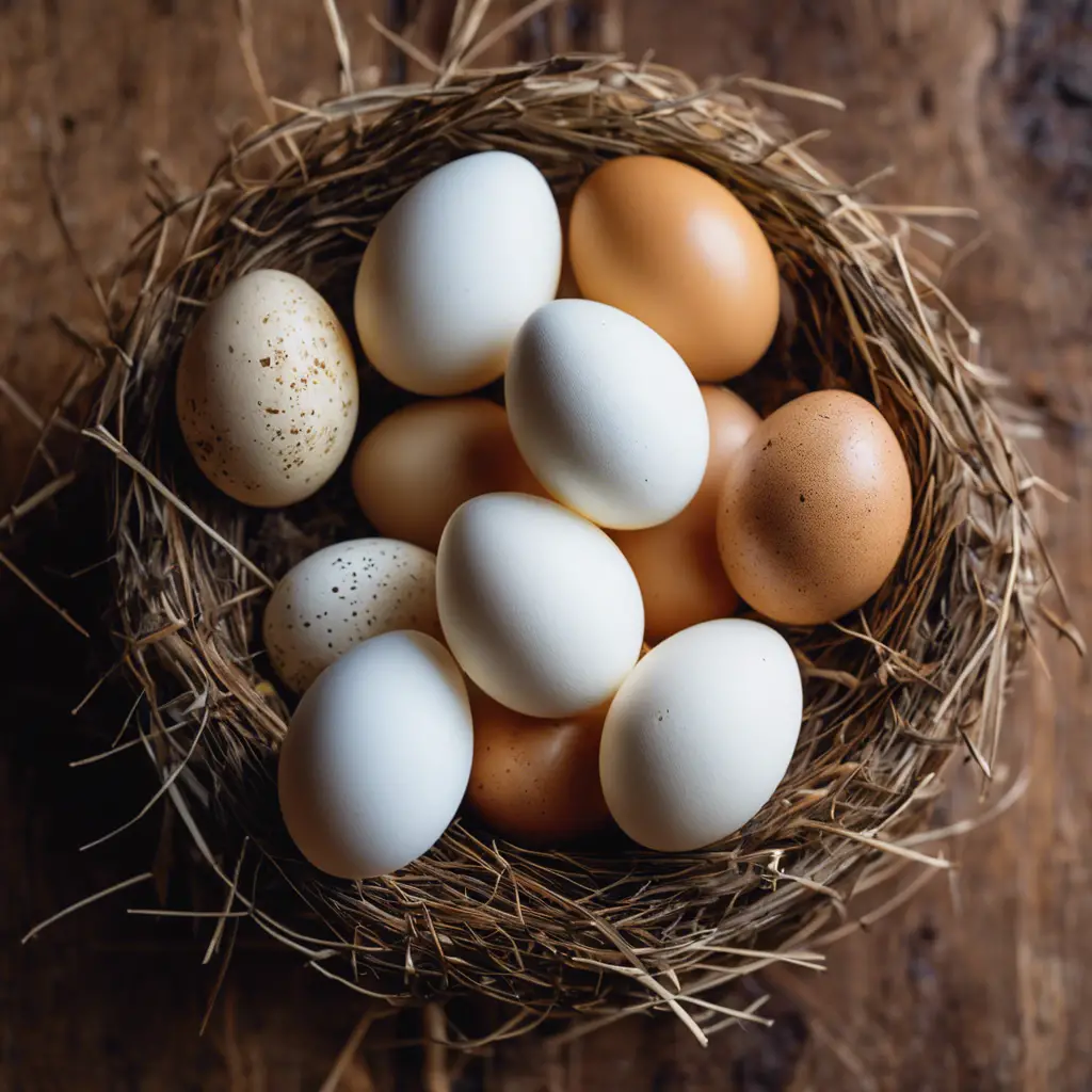 An image of a nest with various stages of goose eggs, from freshly laid to nearly hatching, against a background of a calendar with days and weeks marked to show passing time