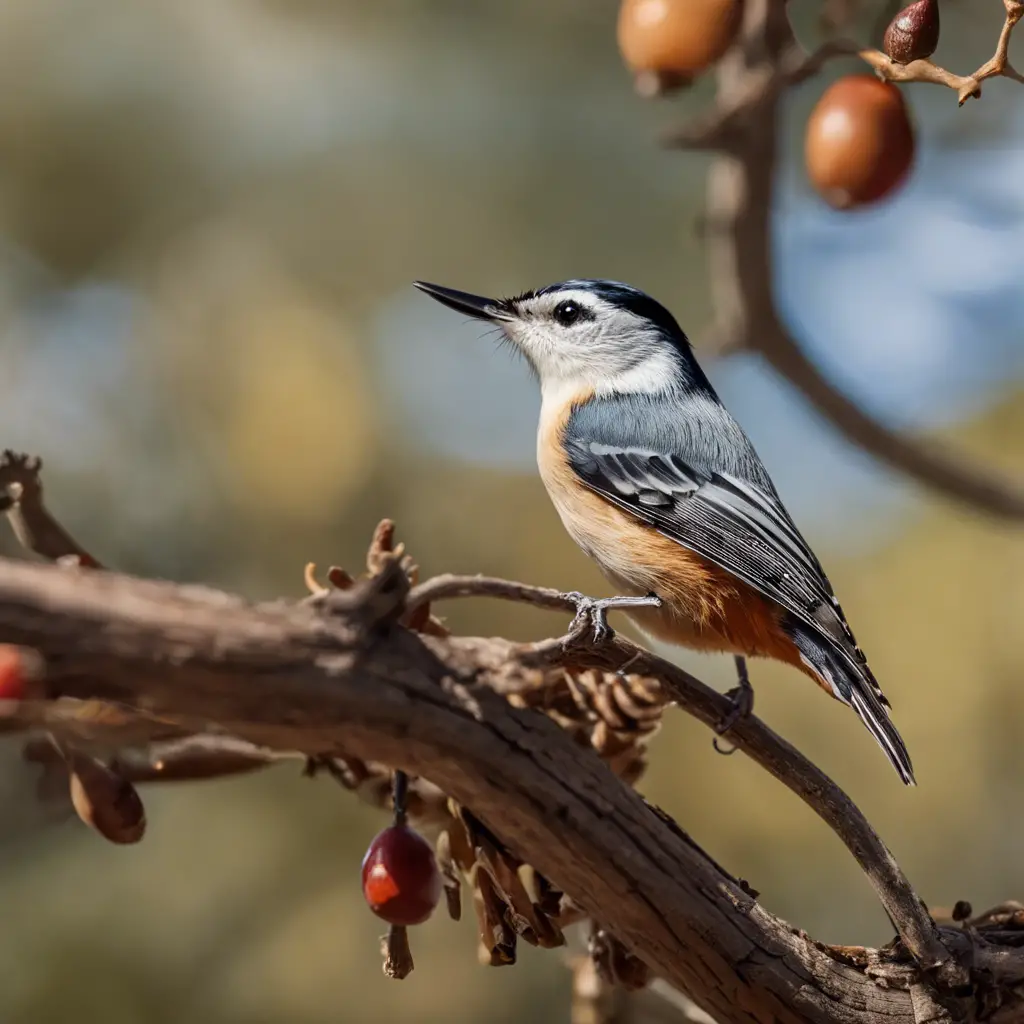 An image featuring a White-breasted Nuthatch, a Pygmy Nuthatch, and a Red-breasted Nuthatch perched on a California oak branch, with a coastal scenery background