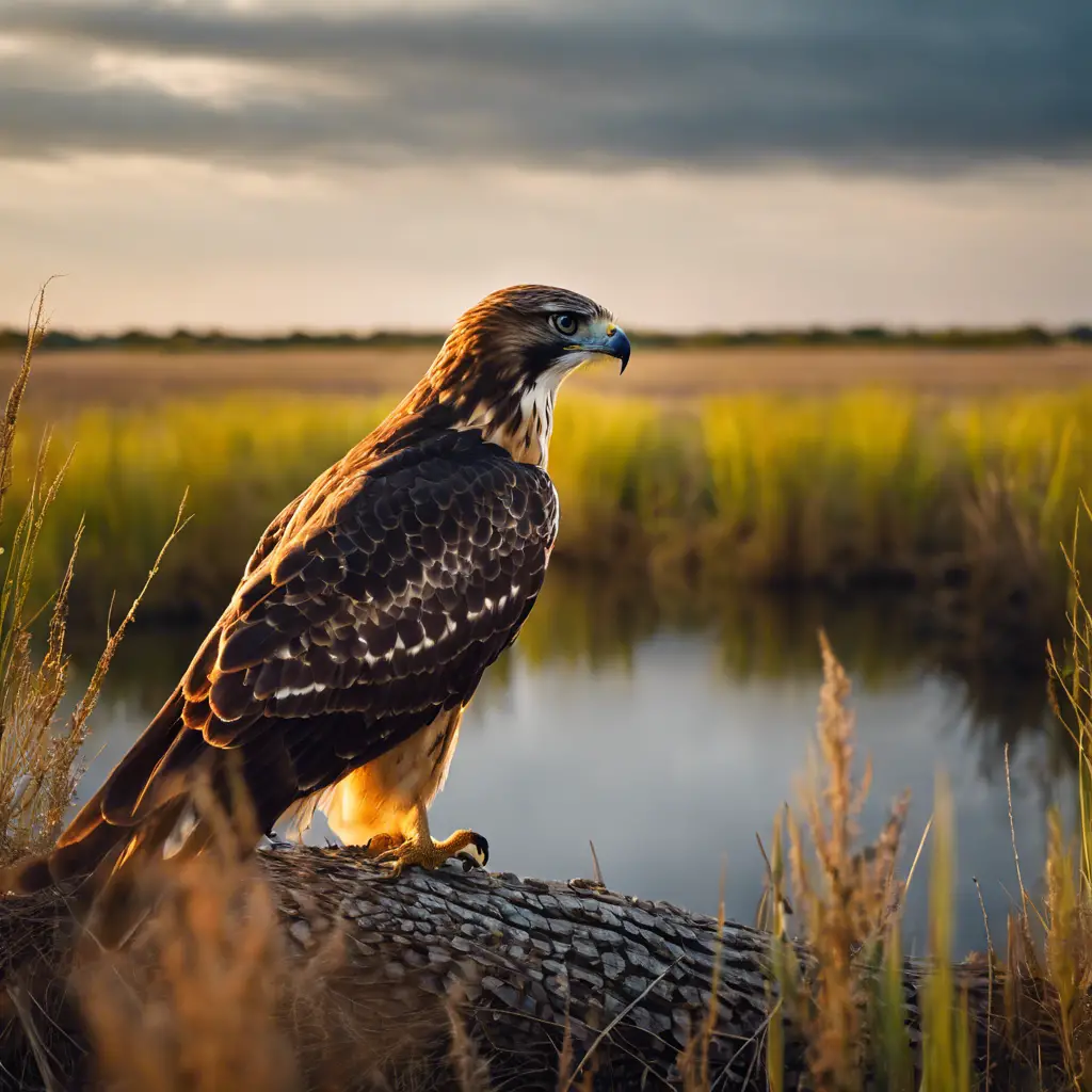 An image featuring a red-tailed hawk soaring, a coyote stalking prey, a rattlesnake coiled, and an alligator lurking in a swamp—all against a backdrop of the diverse Texan landscape