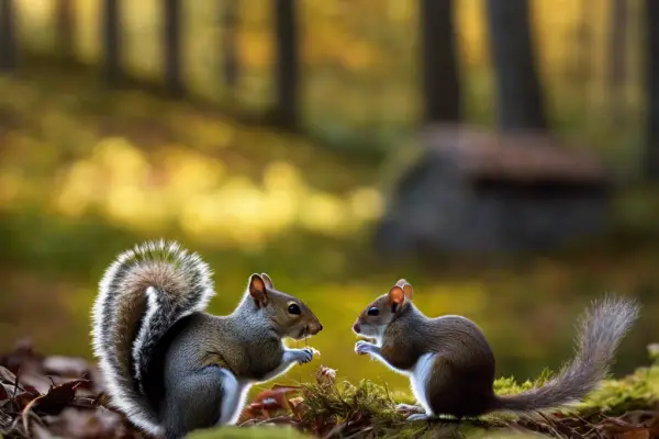 An image showcasing the silhouettes of a gray squirrel, white-footed mouse, and Norway rat against a forest backdrop, representing the most common rodents in Pennsylvania