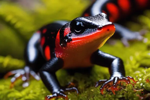 An image showcasing the vibrant red and black coloration of the Eastern newt, the smooth skin and yellow spots of the Eastern tiger salamander, and the distinctive red back and black spots of the Red-spotted newt