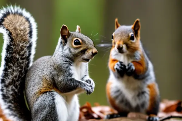 An image showing the distinct features of the Eastern Gray Squirrel and Fox Squirrel, two of the most common squirrel species found in North Carolina