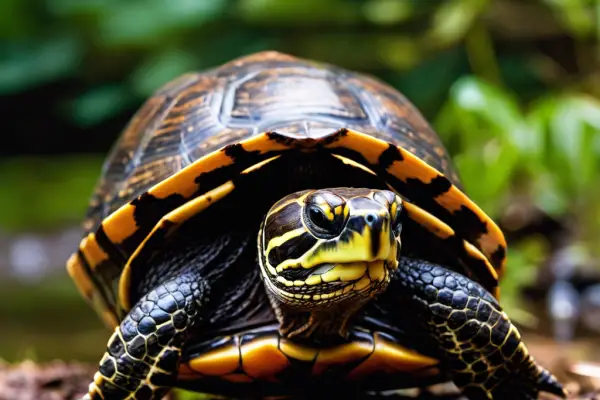 An image showcasing the various species of turtles found in North Carolina, including Eastern Box Turtles, Painted Turtles, and Red-eared Sliders, in their natural habitats